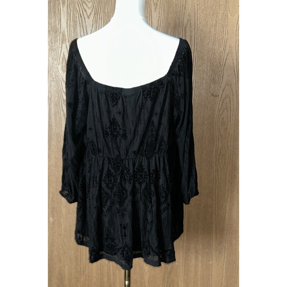 TORRID Black Flocked Mesh Square Neck Peasant Top Gothic Boho Plus Size 1 1X - Picture 5 of 12